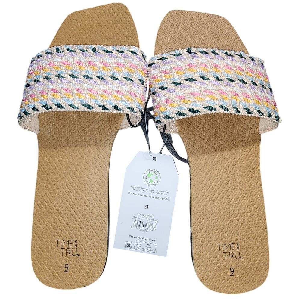 Time and Tru Multicolored Woven Slip On Slide Sandals Shoes Size 9 - Picture 6 of 7